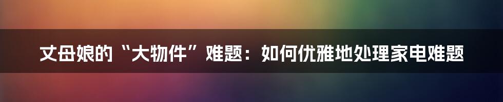 丈母娘的“大物件”难题:如何优雅地处理家电难题