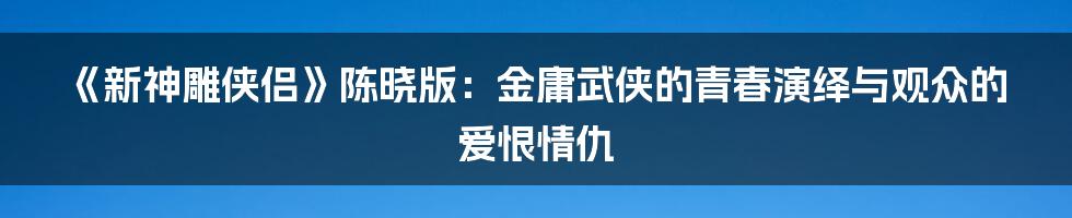 《新神雕侠侣》陈晓版:金庸武侠的青春演绎与观众的爱恨情仇