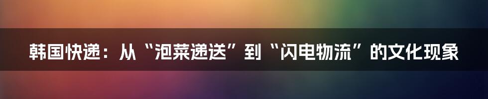 韩国快递:从“泡菜递送”到“闪电物流”的文化现象