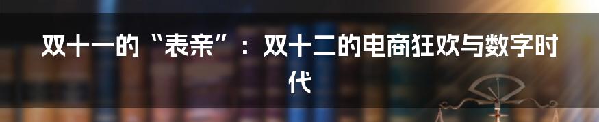双十一的“表亲”:双十二的电商狂欢与数字时代