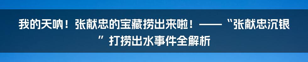 我的天呐!张献忠的宝藏捞出来啦!——“张献忠沉银”打捞出水事件全解析