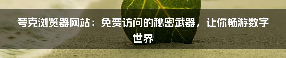 夸克浏览器网站:免费访问的秘密武器,让你畅游数字世界