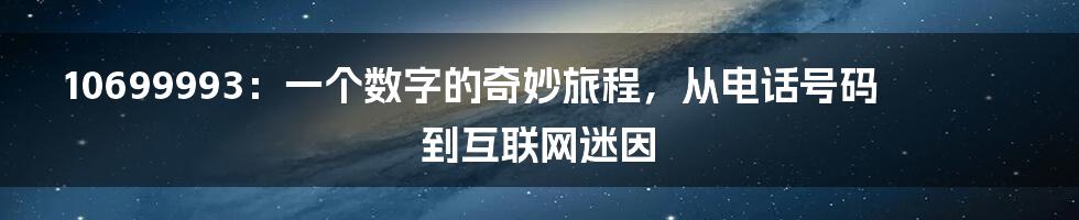 10699993:一个数字的奇妙旅程,从电话号码到互联网迷因
