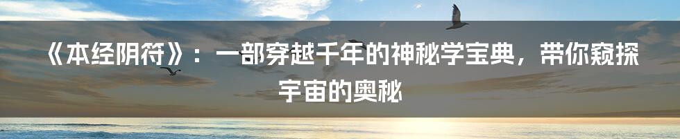 《本经阴符》:一部穿越千年的神秘学宝典,带你窥探宇宙的奥秘