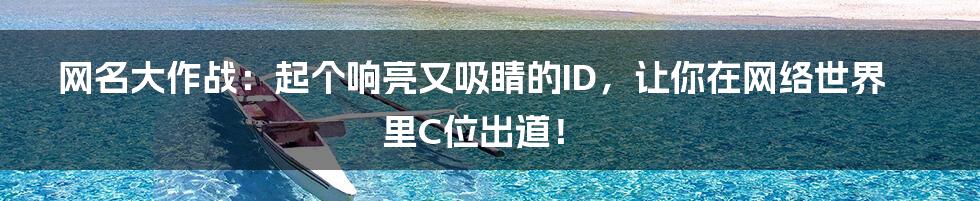 网名大作战：起个响亮又吸睛的ID，让你在网络世界里C位出道！
