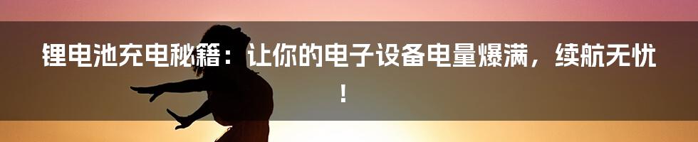锂电池充电秘籍：让你的电子设备电量爆满，续航无忧！