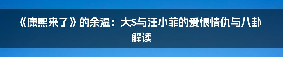 《康熙来了》的余温：大S与汪小菲的爱恨情仇与八卦解读