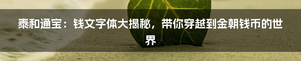 泰和通宝：钱文字体大揭秘，带你穿越到金朝钱币的世界