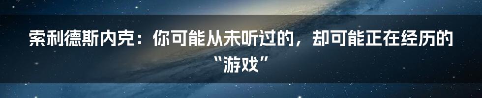 索利德斯内克:你可能从未听过的,却可能正在经历的“游戏”