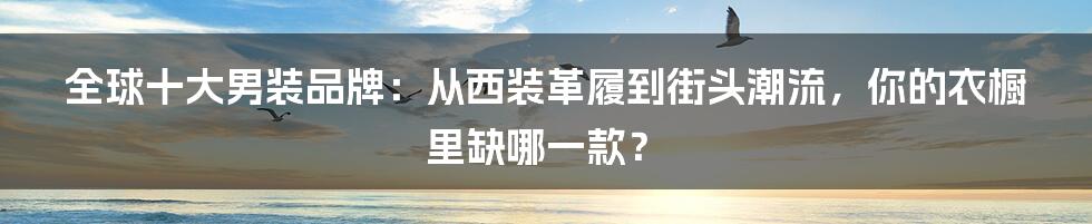 全球十大男装品牌:从西装革履到街头潮流,你的衣橱里缺哪一款?