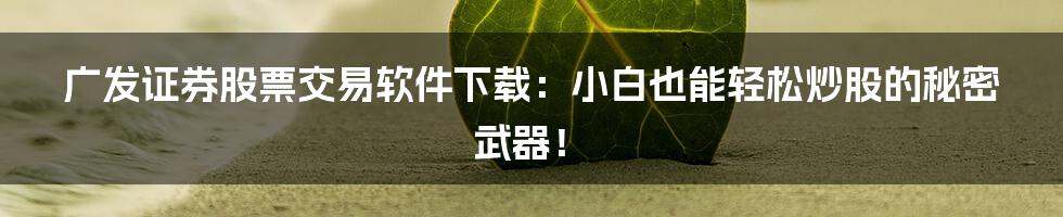 广发证券股票交易软件下载：小白也能轻松炒股的秘密武器！