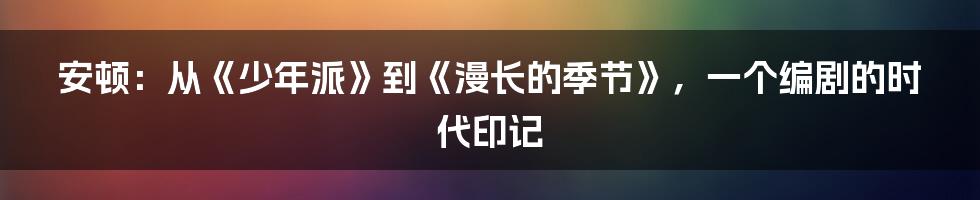 安顿：从《少年派》到《漫长的季节》，一个编剧的时代印记