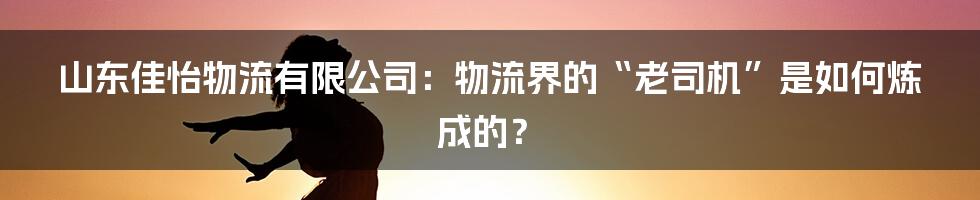 山东佳怡物流有限公司：物流界的“老司机”是如何炼成的？