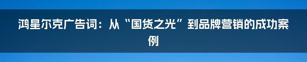 鸿星尔克广告词：从“国货之光”到品牌营销的成功案例