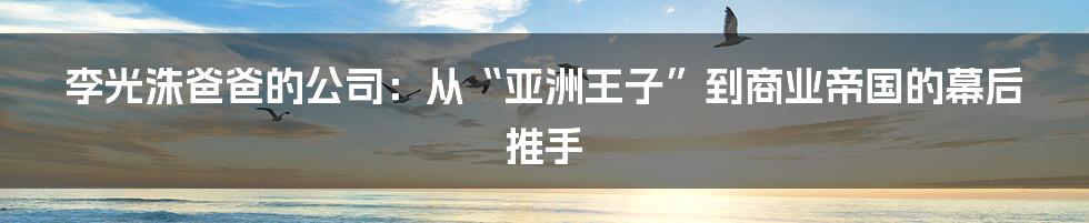 李光洙爸爸的公司:从“亚洲王子”到商业帝国的幕后推手