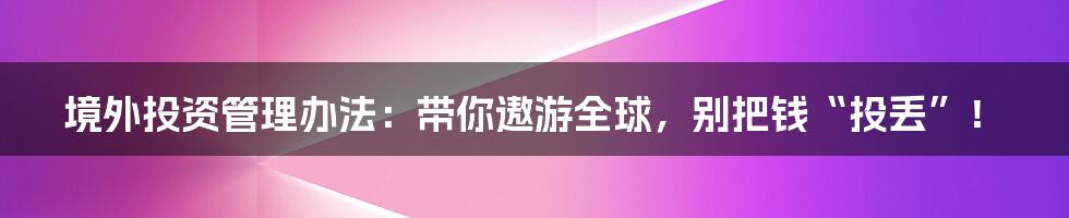 境外投资管理办法:带你遨游全球,别把钱“投丢”!