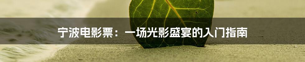 宁波电影票：一场光影盛宴的入门指南