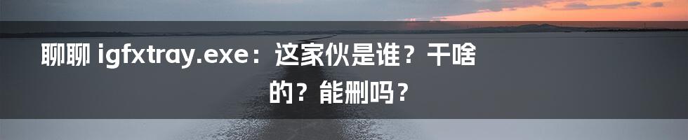 聊聊 igfxtray.exe：这家伙是谁？干啥的？能删吗？