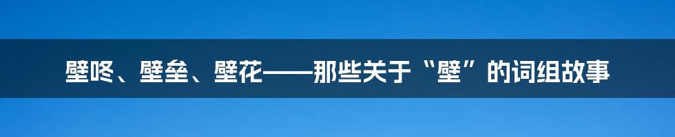 壁咚、壁垒、壁花——那些关于“壁”的词组故事