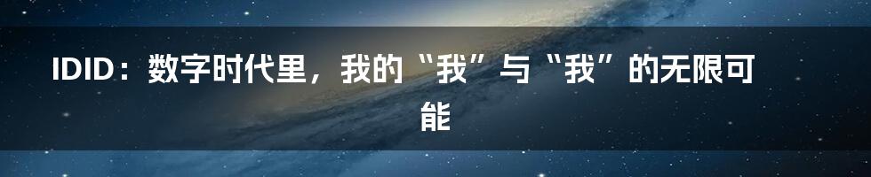 IDID：数字时代里，我的“我”与“我”的无限可能