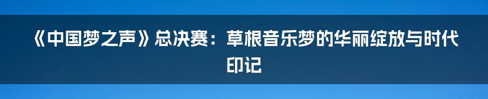 《中国梦之声》总决赛:草根音乐梦的华丽绽放与时代印记