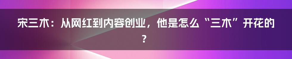 宋三木：从网红到内容创业，他是怎么“三木”开花的？