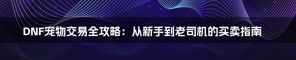 DNF宠物交易全攻略：从新手到老司机的买卖指南