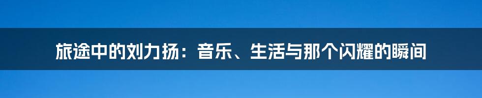 旅途中的刘力扬：音乐、生活与那个闪耀的瞬间