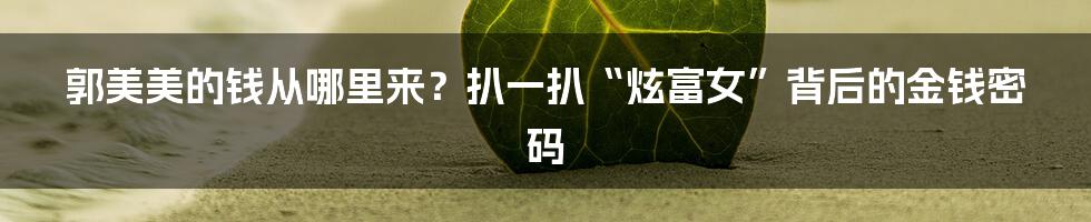 郭美美的钱从哪里来?扒一扒“炫富女”背后的金钱密码
