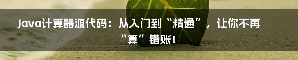 Java计算器源代码：从入门到“精通”，让你不再“算”错账！