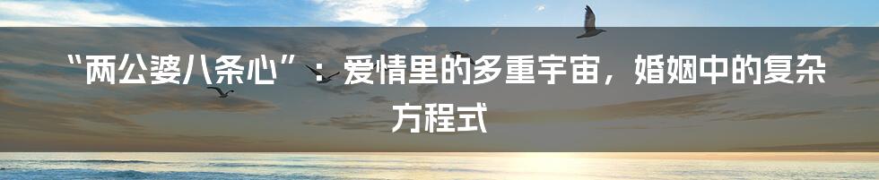 “两公婆八条心”：爱情里的多重宇宙，婚姻中的复杂方程式