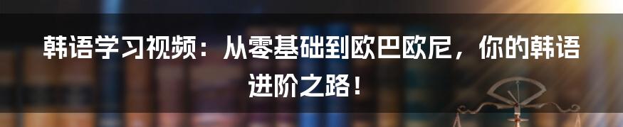 韩语学习视频:从零基础到欧巴欧尼,你的韩语进阶之路!