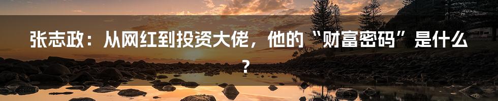 张志政:从网红到投资大佬,他的“财富密码”是什么?