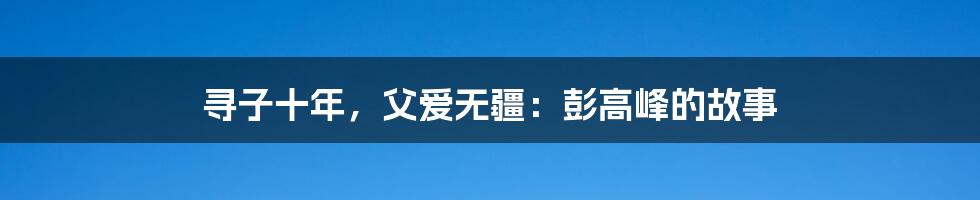 寻子十年,父爱无疆:彭高峰的故事