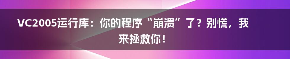 VC2005运行库:你的程序“崩溃”了?别慌,我来拯救你!