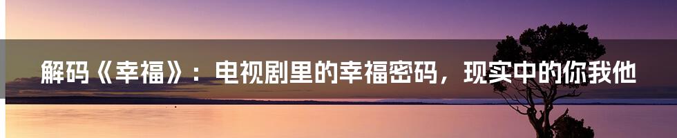 解码《幸福》:电视剧里的幸福密码,现实中的你我他