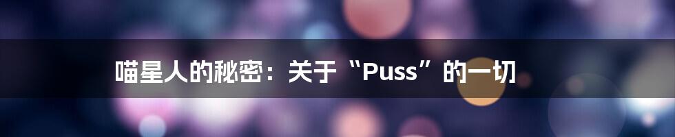 喵星人的秘密：关于“Puss”的一切