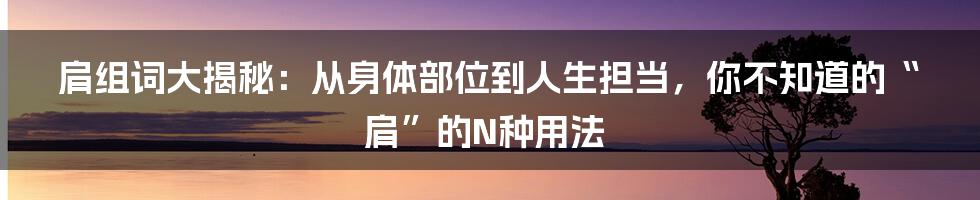肩组词大揭秘:从身体部位到人生担当,你不知道的“肩”的N种用法