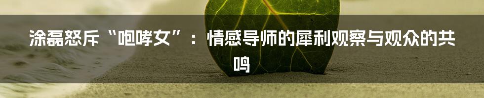 涂磊怒斥“咆哮女”:情感导师的犀利观察与观众的共鸣