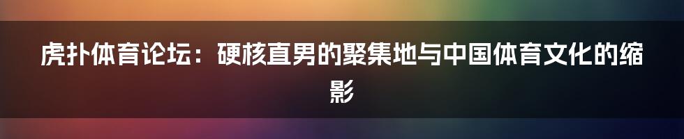 虎扑体育论坛:硬核直男的聚集地与中国体育文化的缩影