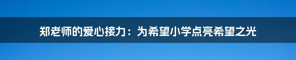 郑老师的爱心接力:为希望小学点亮希望之光