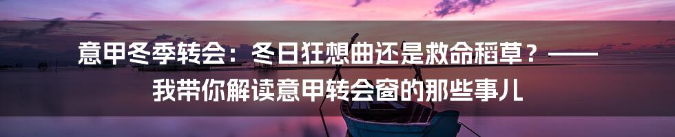 意甲冬季转会:冬日狂想曲还是救命稻草?—— 我带你解读意甲转会窗的那些事儿