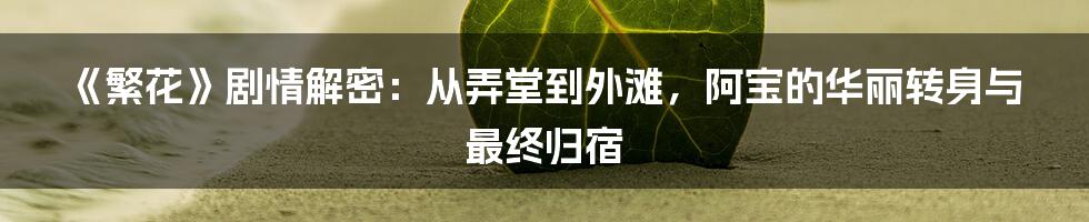 《繁花》剧情解密:从弄堂到外滩,阿宝的华丽转身与最终归宿