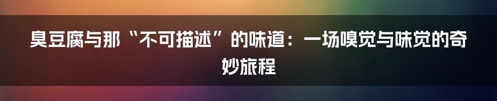 臭豆腐与那“不可描述”的味道:一场嗅觉与味觉的奇妙旅程