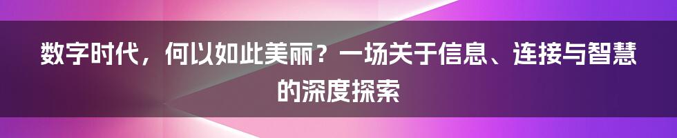 数字时代,何以如此美丽?一场关于信息、连接与智慧的深度探索