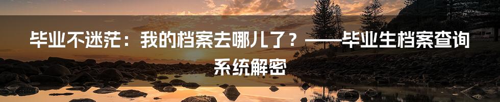 毕业不迷茫:我的档案去哪儿了?——毕业生档案查询系统解密