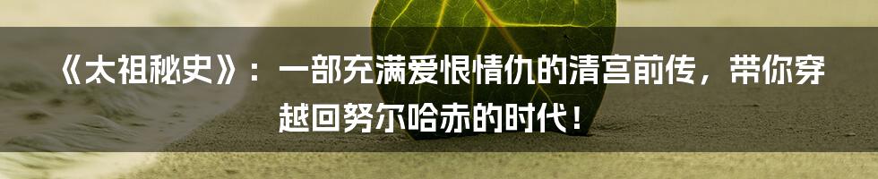 《太祖秘史》:一部充满爱恨情仇的清宫前传,带你穿越回努尔哈赤的时代!