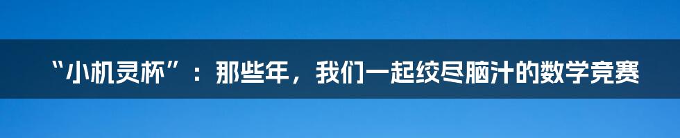 “小机灵杯”:那些年,我们一起绞尽脑汁的数学竞赛