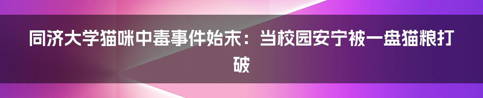 同济大学猫咪中毒事件始末:当校园安宁被一盘猫粮打破