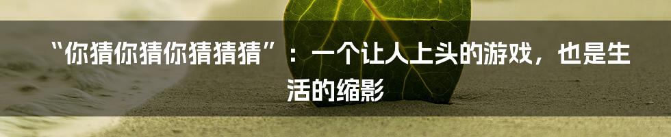 “你猜你猜你猜猜猜”:一个让人上头的游戏,也是生活的缩影